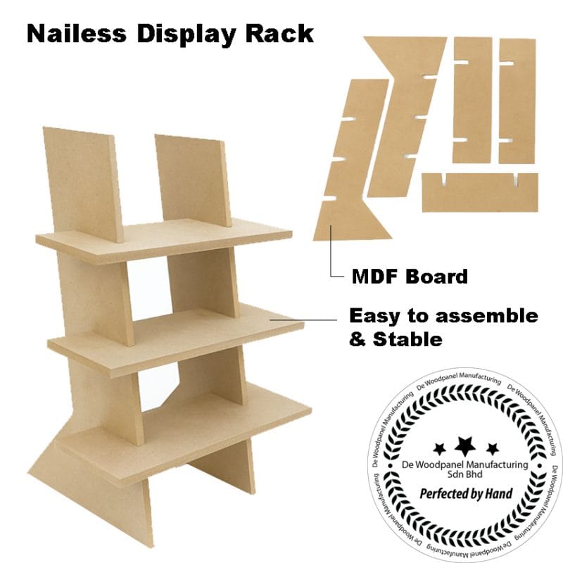 Wooden nailess 3-Tier MDF Display Rack | DE WOODPANEL RESOURCES